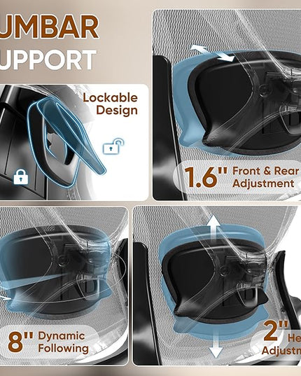 GABRYLLY Ergonomic Office Chair, Home Mesh Desk Chair with Adjustable Lumbar Support, 5D Arms & Wide Seat, 135° Recline Big and Tall Computer Chairs for Work Gaming, Heavy Duty,300LBS