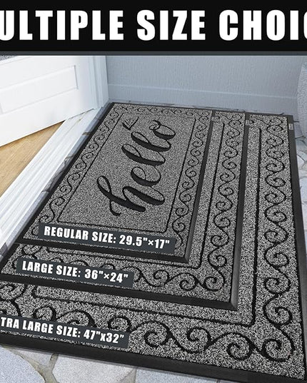 Yimobra Welcome Mats for Front Door 29.5x17, Heavy Duty Waterproof Outdoor Door Mat Outside Entrance, Non-Slip Low Profile Indoor Entryway Mat for Garage Patio, Black Gray