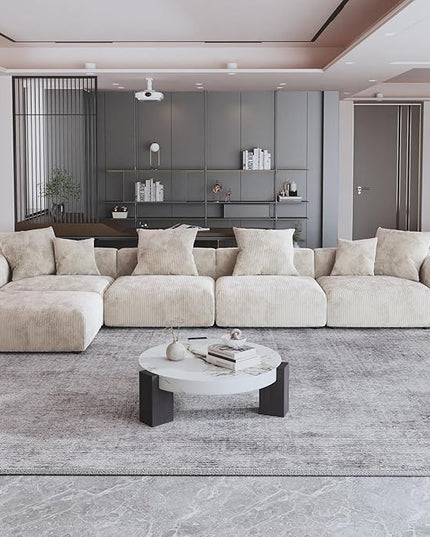 JACH 181" Oversized Modular Sectional Sofa, Deep 4-Seats Sectional Couch with Chaise Ottoman, Huge Plus Convertible Soft Sofas, Corduroy Minimalist Couches for Living Room, Office, Apartment, Beige