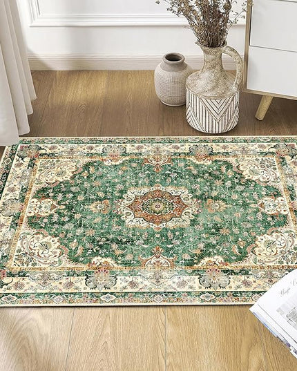 Small Rugs 2'x3',Green Rug for Entryway Bathroom Kitchen Entrance Doormat,Boho Vintage Bohemian Distressed Washable Accent Indoor Mat Floor Throw Carpet Non Slip,Retro Sage Floral