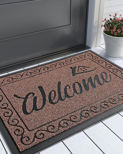 Yimobra Welcome Front Door Mat, Heavy Duty Easy Clean Doormat Indoor Outdoor, Waterproof Quick Dry Floor Mat for Home, Garage, Hign Traffic Areas, Non Slip, Low Profile, 29.5X17 Inches, Maroon