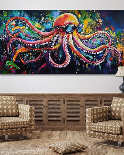 JEAWA Abstract Graffiti Wall Art, Large Size Funny Octopus Street Cool Pop Hand Drawn Texture Canvas Paintings for Living Room Bedroom Men Teenage Boy Game Room Picture Wall Decor 29x58 IN