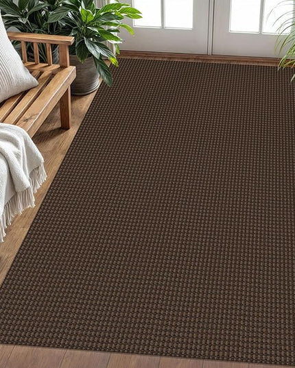 KOZYFLY Washable Area Rug 4x6 ft Non Slip Rubber Backed Living Room Rugs Braided Woven Cotton Kitchen Rugs Indoor Entryway Rug Floor Carpet for Dining Living Room Bedroom, Reddish Brown/Coffee