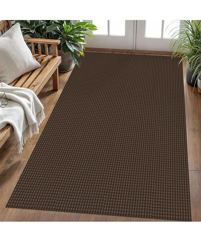KOZYFLY Washable Area Rug 4x6 ft Non Slip Rubber Backed Living Room Rugs Braided Woven Cotton Kitchen Rugs Indoor Entryway Rug Floor Carpet for Dining Living Room Bedroom, Reddish Brown/Coffee
