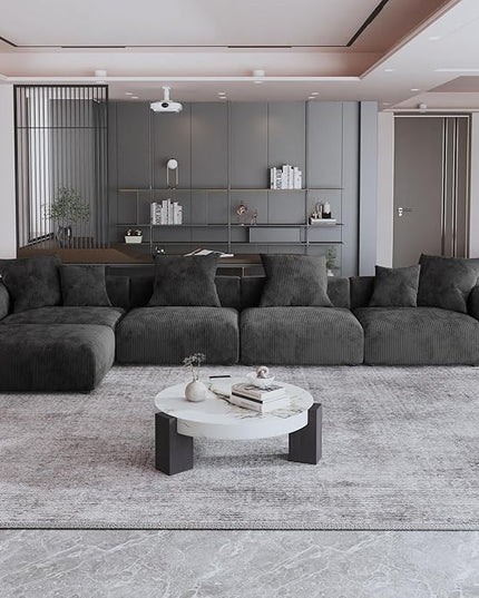 JACH 181" Oversized Modular Sectional Sofa, Deep 4-Seats Sectional Couch with Chaise Ottoman, Huge Plus Convertible Soft Sofas, Corduroy Minimalist Couches for Living Room, Office, Apartment, Black