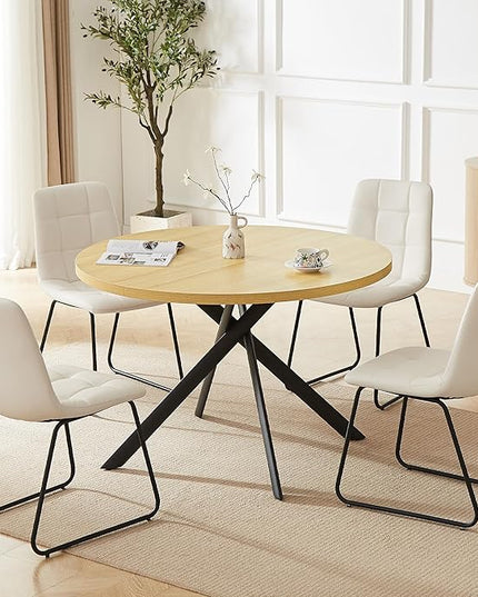 45.3 Inch Round Dining Table Set for 4, Mid Century Modern Small Coffee Set for Dining Room Kitchen Apartment (Cream Table + 4 U-Shaped White Chairs)