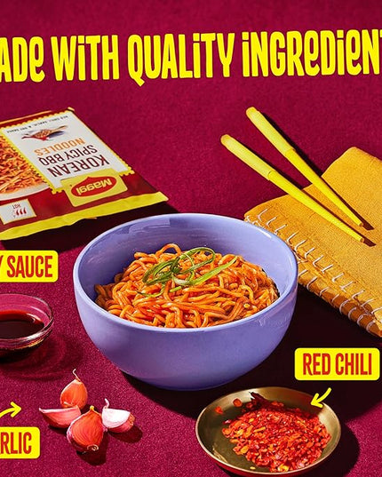 Maggi Korean Spicy BBQ Noodles, Korean Instant Noodles, 3 min, Spicy Ramen, Vegetarian, Halal, Kosher, 24-Pack