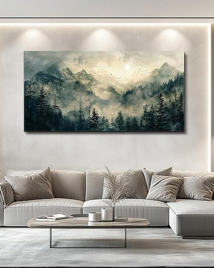 FUHAIHUA Large Framed Wall Decor For Living Room Canvas Wall Art For Office Farmhouse Wall Decorations For Bedroom Forest Fog Landscape Paintings Modern Pictures Artwork Room Home Decor 24x48 In