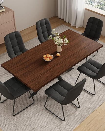 ZckyCine 7-Piece Dining Table Set with 51"-67" Extendable Walnut Wood Table and 6 PU Leather Chairs, Modern Rectangular Kitchen Table Set with Metal Legs, Seats 6, Easy Assembly
