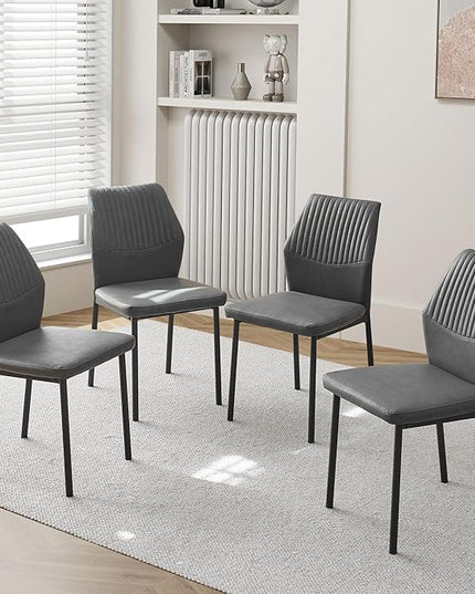 Dining Chairs Set of 4, PU Leather Dining Room Chairs, Comfortable Upholstered Kitchen Chair with Black Metal Legs for Living Room, Dining Room, Dark Grey