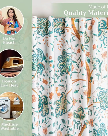 Maison d' Hermine Curtains for Living Room 100% Cotton 124 inch Length One Panel Light Filtering Curtains for Bedroom Windows with Rod and Loop Pockets Drapes (Elizabeth, 50" W x 124" L)