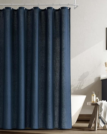 Naturoom Navy Blue Shower Curtain for Bathroom, Linen Textured Weighted Hem Cloth Shower Curtain Set with Hooks, Simple Hotel Luxury Men Nautical Bath Accessories Decor,72x84, Dark Blue