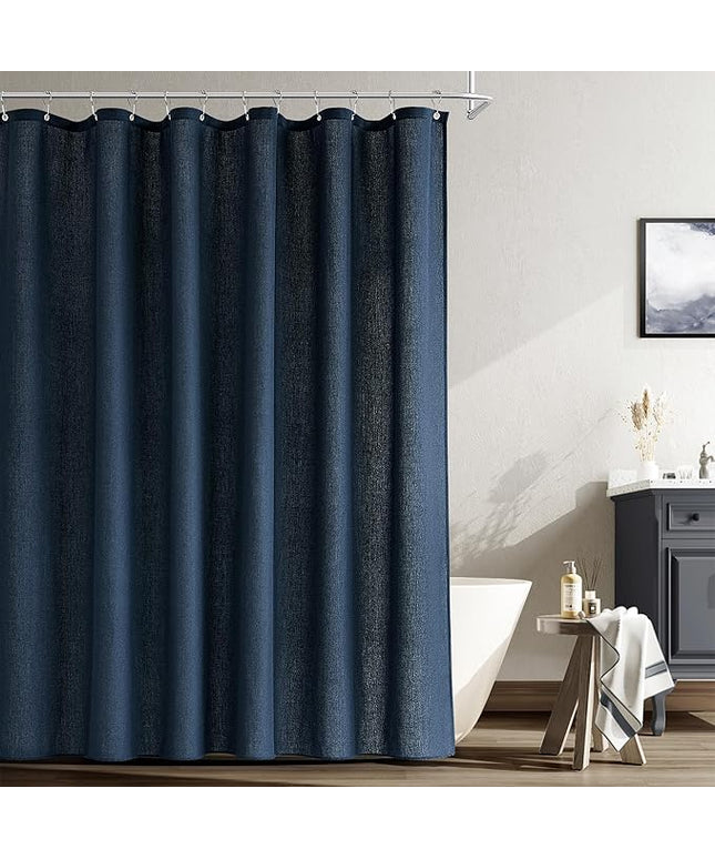 Naturoom Navy Blue Shower Curtain for Bathroom, Linen Textured Weighted Hem Cloth Shower Curtain Set with Hooks, Simple Hotel Luxury Men Nautical Bath Accessories Decor,72x80, Dark Blue