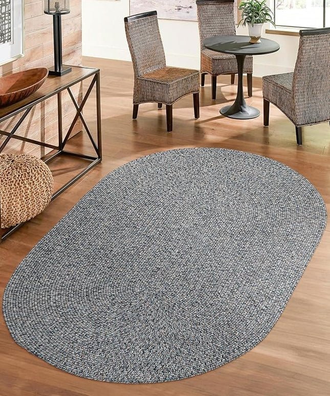 Seasons SE95 Winter Blues 7' x 9' Oval - Braided Area Rug, Home Decor, Floor Mat or Bedroom Rug - Easy Care, Ideal for High Traffic Areas in Hallway and Living Room - Made in USA