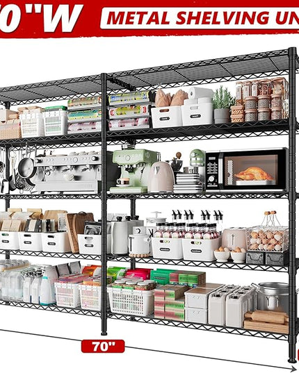 REIBII 70" W Storage Shelves Load 1600LBS,Metal Shelving 5-Tier Wire Shelving Unit Garage Shelving for Storage Adjustable Metal Shelves for Pantry Kitchen Garage Commercial, 70" W*15.8" D*72.4" H