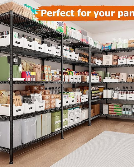 REIBII 1600LBS Storage Shelves 69.8''W Metal Shelving 5 Tier Wire Shelving Unit,Pantry Shelves Kitchen Shelves Adjustable Wire Commercial Shelf for Garage Storage Shelves, 69.8" Wx15.8 Dx72.4 H, Black
