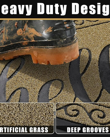 Yimobra Welcome Mats for Front Door 29.5x17, Heavy Duty Waterproof Outdoor Door Mat Outside Entrance, Non-Slip Low Profile Indoor Entryway Mat for Garage Patio, Beige Brown