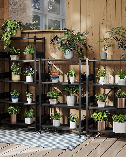 WORKPRO 5-Tier Folding Shelf, No-Assembly Metal Storage Rack with Wheels, 750 lbs Capacity (with Leveling Feet), Collapsible Shelving Unit for Kitchen, Pantry, Bathroom & Closet Organization