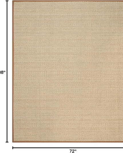 SAFAVIEH Area Rug 6x9 - Natural Fiber Collection - Natural & Brown, Seagrass, Basketweave Pattern with Border (NF114B)
