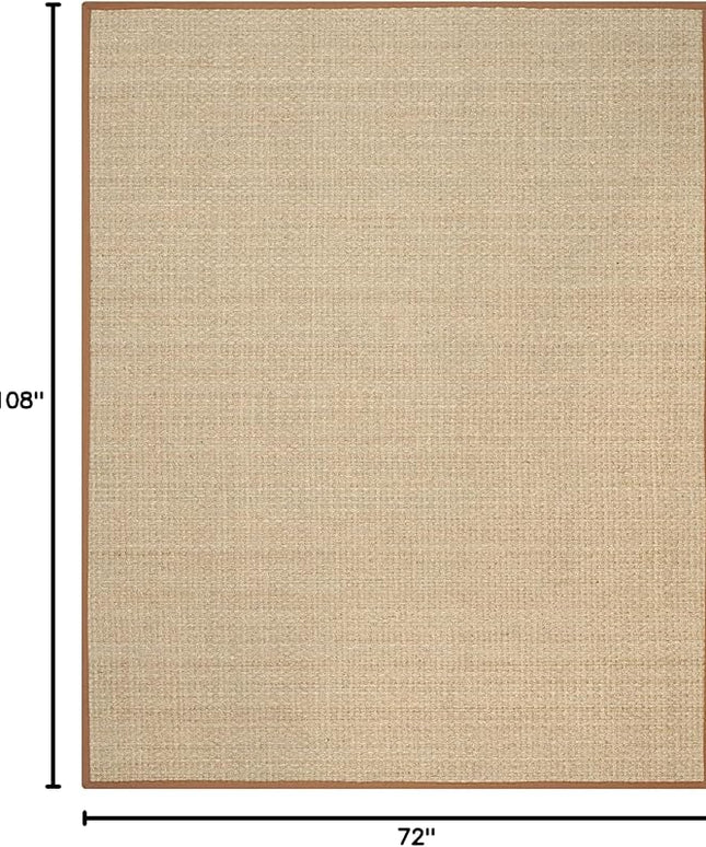 SAFAVIEH Area Rug 6x9 - Natural Fiber Collection - Natural & Brown, Seagrass, Basketweave Pattern with Border (NF114B)