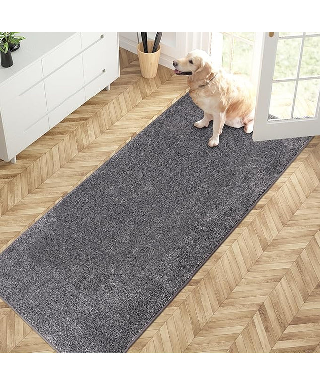 PURRUGS Dirt Trapping Door Mat 31.5" x 70", Non-Slip Machine Washable Entry Rug, Shoe Scraper, Dog Doormat, Super Absorbent Welcome Mat for Front & Back Door, Muddy Shoes & Paws, Light Grey-Dark Grey