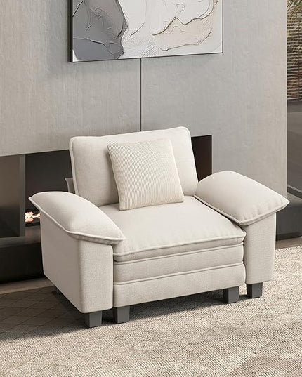 HERA'S HOUSE 54" Modular Sectional Sofa Couches for Living Room, Comfy Cloud Couch 1-Seater Deep Seat Sofa with Throw Pillow, Chenille Beige