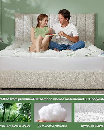 BEDLORE Queen Mattress Topper Viscose Derived from Bamboo, Thick Pillow Top Mattress Pad with Stretchable Pockets for 6-18 inches Mattress, Soft Mattress Topper for Back Pain Relief