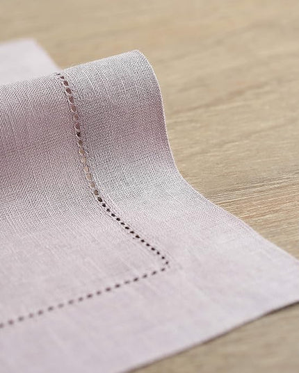 Solino Home Linen Placemats Set of 4 - Classic Hemstitch Lilac Placemats 14 x 19 Inch - 100% Pure Linen Table Mats