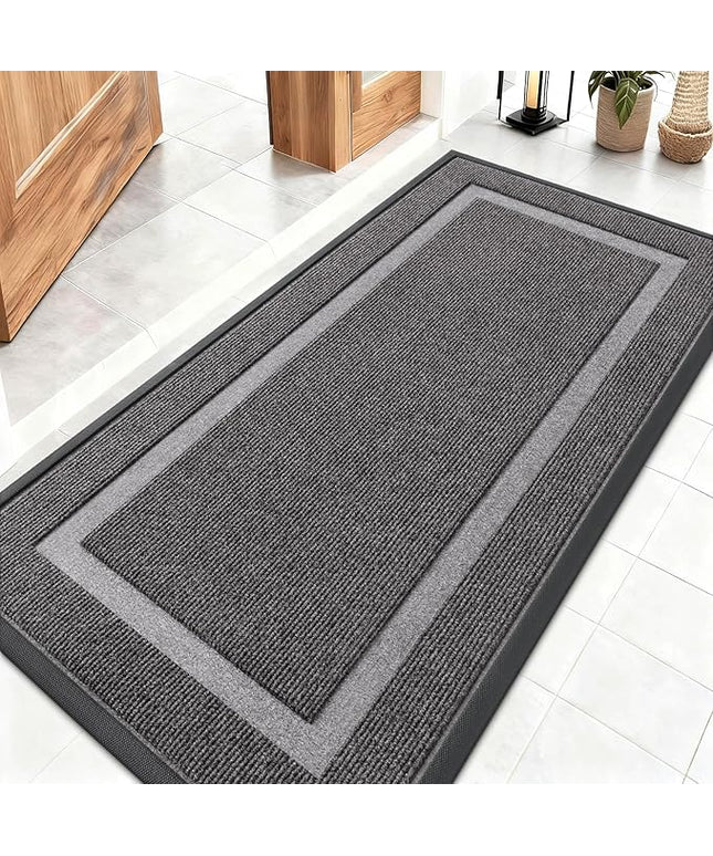 OLANLY Front Door Mat Indoor Outdoor Entrance, Waterproof All-Season, All-Weather Doormat, Sturdy Natural Rubber, Fade Resistant, Low Profile, Easy Clean Patio Porch Entryway Mat, 47x23, Dark Grey