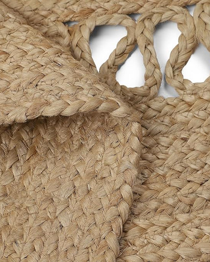 REDEARTH · Round Area Rug - 6 Feet Braided Scalloped Earthy Trails Jute Rug- Artisan Made Boho Jute Patterned Rugs for Bedroom, Kitchen, Living Room, Farmhouse, Aesthetic, Handmade Vintage Décor