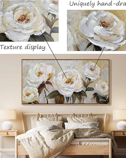 Flower Canvas Wall Art Textured Floral Picture Wall Decor White Large Elegant Painting for Living Room Modern Artwork for Home Decor Pictures for Bedroom Wall Decor 20×40IN