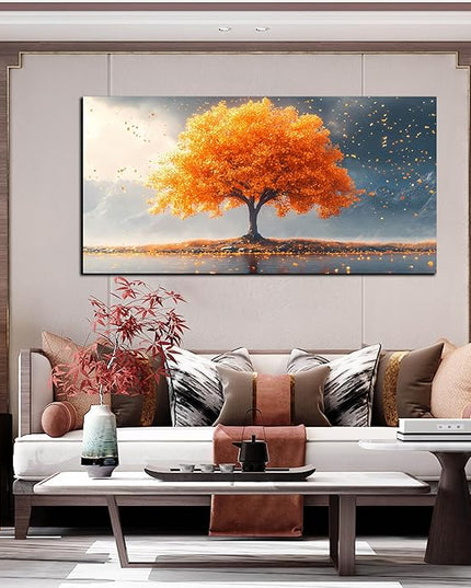 Zoyotago Large Tree of Life Wall Art for Living Room Bedroom Office Orange Tree Fall Landscape Picture Modern Artwork Canvas Prints Decor 29x59 Inch