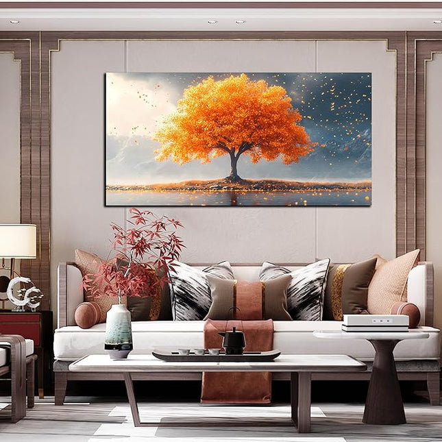 Zoyotago Large Tree of Life Wall Art for Living Room Bedroom Office Orange Tree Fall Landscape Picture Modern Artwork Canvas Prints Decor 29x59 Inch