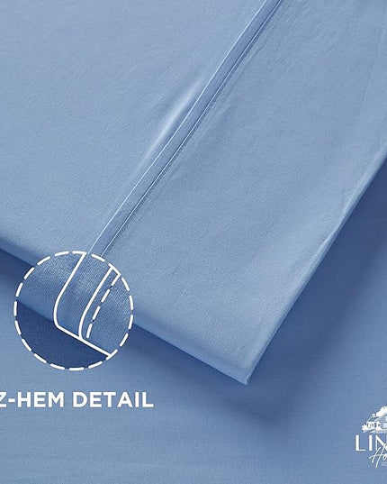 Linen Home 100% Cotton Percale Pillowcases Queen Size, Baby Blue, 2 Pieces of Pillow Case, Crisp and Cool Strong Bed Linen, 20 inches X 30 inches