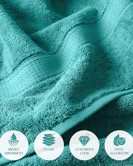 Superior Egyptian Cotton Pile Bath Towel Set of 2, Ultra Soft Luxury Towels, Thick Plush Essentials, Absorbent Heavyweight, Guest Bath, Hotel, Spa, Home Bathroom, Shower Basics, Turquoise