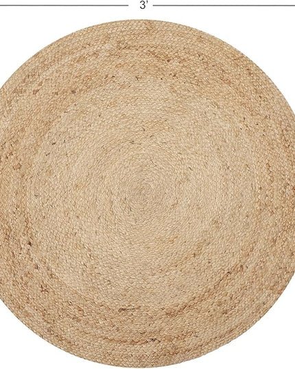 REDEARTH · Round Area Rug - 3 Feet Braided Natural Jute with Non-Skid Backing - Handwoven Boho Rug for Bedroom, Kitchen, Living Room - Farmhouse Aesthetic Home Decor - Durable Handmade Rug, Set of 2