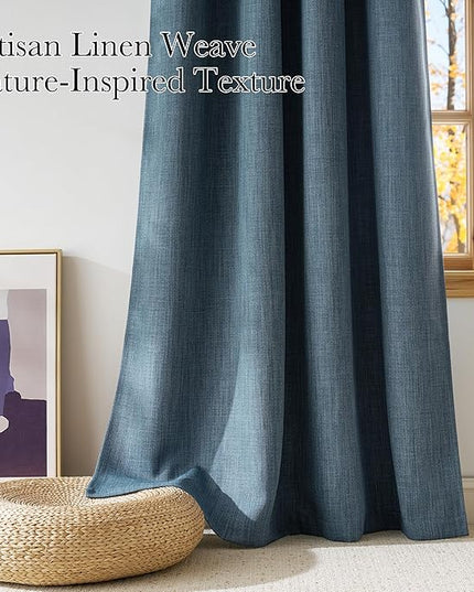 NICETOWN Faux Linen Mist Blue Blackout Curtains 84 inches Long for Living Room - Privacy Panels for Bedroom, Modern Farmhouse Style Easy Care Grommet Top, 2 Panels, W52 by L84