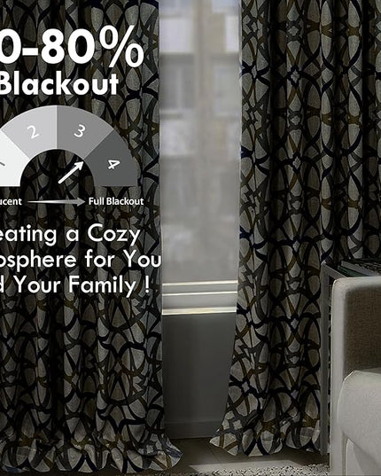 DriftAway Alexander Blackout Curtains for Living Room Linen Blend Pattern Match Thermal Insulated Room Darkening Geo Moroccan Mid Century Back Tab Bedroom Drapes 2 Panels 52 x 96 Inch Linen Navy