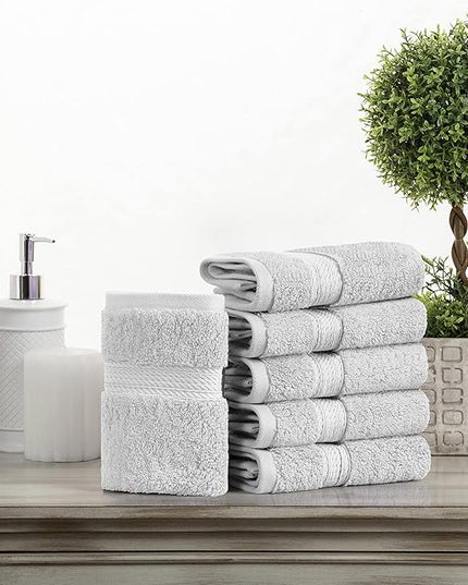 Superior Egyptian Cotton Pile Face Towel/Washcloth Set of 6, Ultra Soft Luxury Towels, Thick Plush Essentials, Absorbent Heavyweight, Guest Bath, Hotel, Spa, Home Bathroom, Shower Basics, Silver