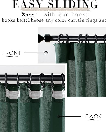 XTMYI Emerald Dark Green Curtains for Living Room 84 Inches Long 2 Panels Set Linen Rod Pocket Back Tab Hooks Pleated Hunter Green Vintage Retro Curtains for Bedroom Decor Dining Room