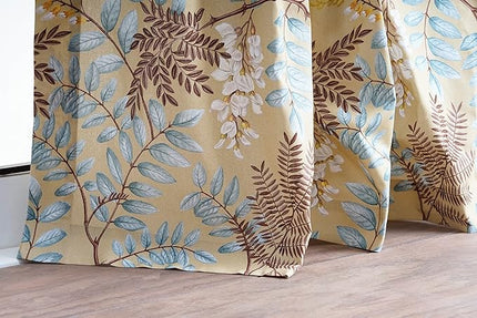 Maison d' Hermine Curtains for Living Room 100% Cotton 84 inch Length Two Panels Light Filtering Curtains for Bedroom Windows with Rod and Loop Pockets Drapes (Feuillage Light Ecru, 50" W x 84" L)