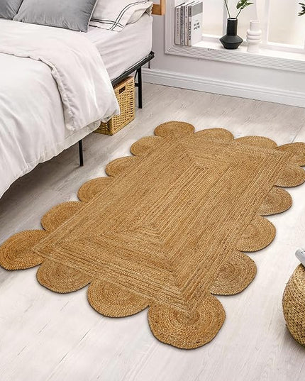 Hand Woven Jute Area Rug - 3' x 5' Feet - Rustic Beige Reversible Rectangular Rugs for Bedroom, Kitchen, Living Room - Vintage Natural Braided Entry Floor Décor Boho Jute Rug 3x5 Feet