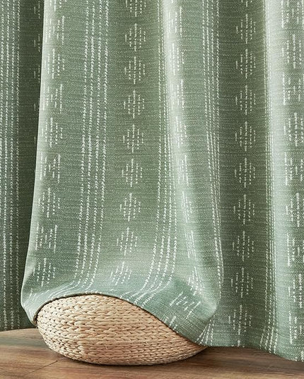 jinchan 95% Blackout Boho Curtains 96 Inch Length for Bedroom White on Sage Green Geometric Printed Grommet Top Room Darkening Thermal Insulated Window Drapes 2 Panels