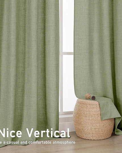 Chyhomenyc Sage Green Extra Long Curtains 108 Inches Long for Living Room, Light Filtering Faux Linen Textured Window Curtains, Elegant Soft Airy Grommet Bedroom Drapes, 50Wx108L, 2PCS, 9FT
