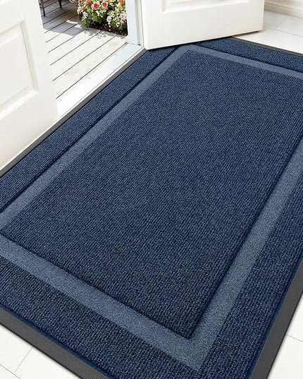 OLANLY Front Door Mat Indoor Outdoor Entrance, Waterproof All-Season, All-Weather Doormat, Sturdy Natural Rubber, Fade Resistant, Low Profile, Easy Clean Patio Porch Entryway Mat, 59x35, Blue