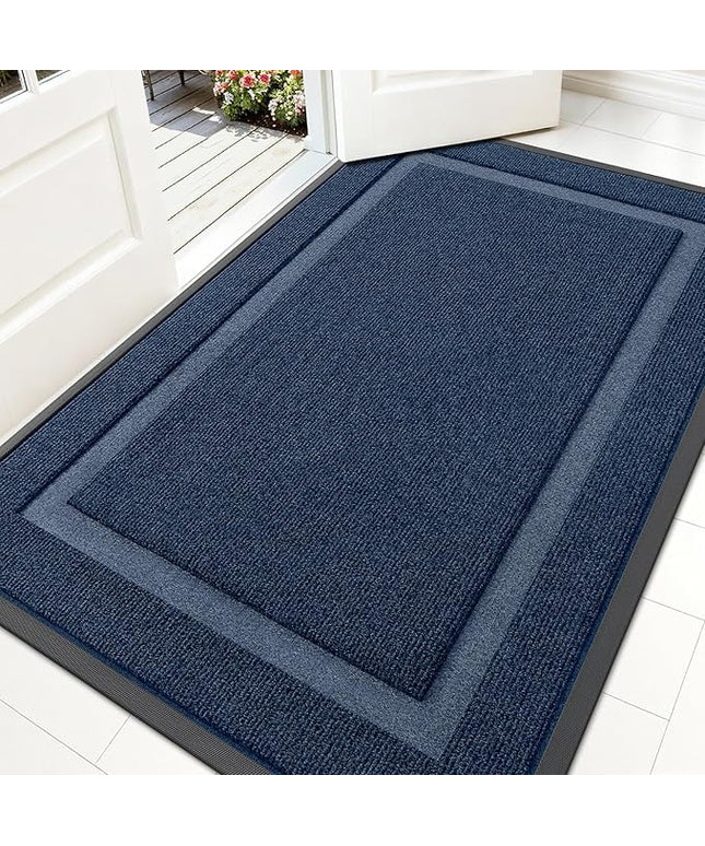 OLANLY Front Door Mat Indoor Outdoor Entrance, Waterproof All-Season, All-Weather Doormat, Sturdy Natural Rubber, Fade Resistant, Low Profile, Easy Clean Patio Porch Entryway Mat, 59x35, Blue