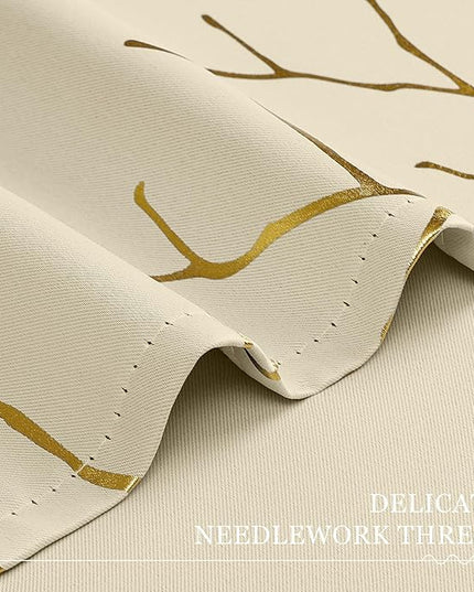 BUHUA Blackout Curtains Gold Tree Print Flower Grommet Drapes, Room Darkening Thermal Insulated Curtains, Noise Reducing Blackout Curtain for Bedroom, Beige, 52Wx72L, 2 Panels