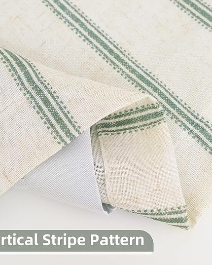 DriftAway Farmhouse Linen Blend Blackout Curtains 90 Inches Long for Bedroom Vertical Striped Printed Linen Curtains Thermal Insulated Lined Treatments for Living Room 2 Panels W52 x L90 Loden Green