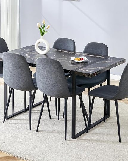 Dinner Table Set for 6, 7 Piece Dining Table Set for 6,Modern 55'' Rectangle Dining Table and 6 Dining Chairs,Kitchen Table and Chairs for 6,Ideal for Kitchen Dining Room