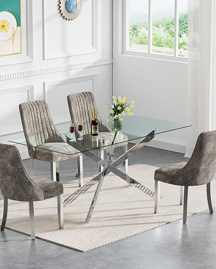 Rectangle Glass Dining Table Set for 4, 60'' Kitchen Table and Chairs Set, 5PCS Modern Dining Room Table Set with 4 Dining Chair for Home